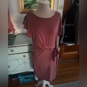 SHEIN Dusty Rose Midi Dress with Side Tie M Stretch Workwear Fall VGUC